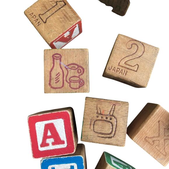 Vintage Wooden Alphabet Blocks Building Child Toy Lot Japan Stamped READ DSCPT - Picture 3 of 8